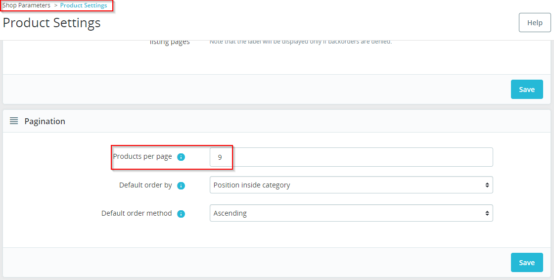 Change products per page